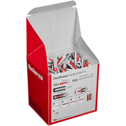 Artikelbild 4 für fischer DuoPower 6x30 S PH TX 545838 Dübel mit Schrauben Ø 6 mm x 30 mm, 100 St., Artikelnummer 480156