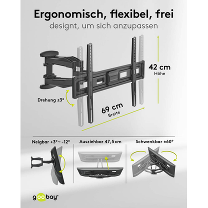 Artikelbild 3 für goobay TV-Wandhalterung Basic FULLMOTION (L) schwarz, Artikelnummer 557369