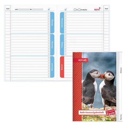 Artikelbild für ROTH Hausaufgabenheft Papageientaucher für clevere Faule liniert DIN A5 ohne Rand, 104 Blatt, 1 St., Artikelnummer 581258