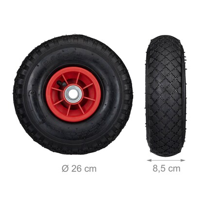 Artikelbild 2 für relaxdays Sackkarrenräder luftbereift schwarz, rot Kunststoff Felgen, Achse 2,0 cm, Artikelnummer 452427