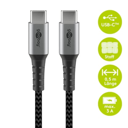 Artikelbild 2 für goobay USB C Kabel 0,5 m schwarz, grau, 1 St., Artikelnummer 651747