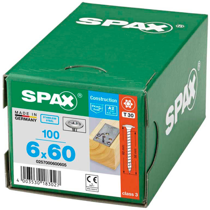 Artikelbild 7 für SPAX® Holzbauschrauben T30 Tellerkopf Edelstahl A2 0257000600605 6 mm x 60 mm, 100 St., Artikelnummer 396639
