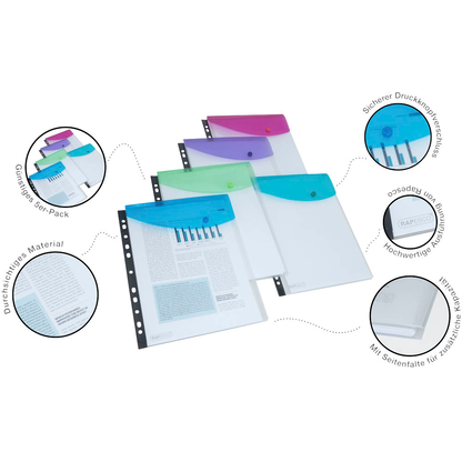 Artikelbild 3 für RAPESCO® Dokumententaschen DIN A4 farbsortiert glatt, 5 St., Artikelnummer 700672