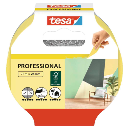 Artikelbild 2 für tesa PROFESSIONAL Malerband gelb 25,0 mm x 25,0 m 1 Rolle, Artikelnummer 723886