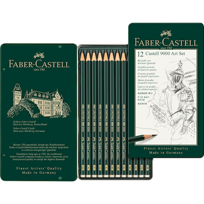 Artikelbild für FABER-CASTELL Castell 9000 Art Set Bleistift-Set B, H, HB, 2H, 2B, F, 3B, 4B, 5B, 6B, 7B, 8B grün, 12 St., Artikelnummer 819458