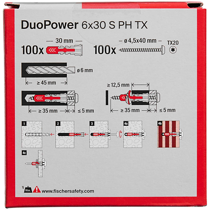 Artikelbild 5 für fischer DuoPower 6x30 S PH TX 545838 Dübel mit Schrauben Ø 6 mm x 30 mm, 100 St., Artikelnummer 480156