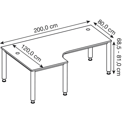 Artikelbild 2 für HAMMERBACHER Orbis höhenverstellbarer Schreibtisch buche L-Form, 5-Fuß-Gestell silber 200,0 x 80,0/120,0 cm, Artikelnummer 484949