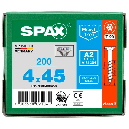 Artikelbild 9 für SPAX® Universalschrauben T20 Senkkopf Edelstahl A2 0197000400453 4 mm x 45 mm, 200 St., Artikelnummer 394969