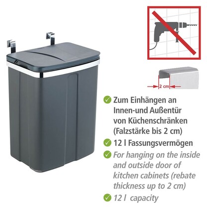 Artikelbild 5 für WENKO Mülleimer 12,0 l grau, 1 St., Artikelnummer 664823