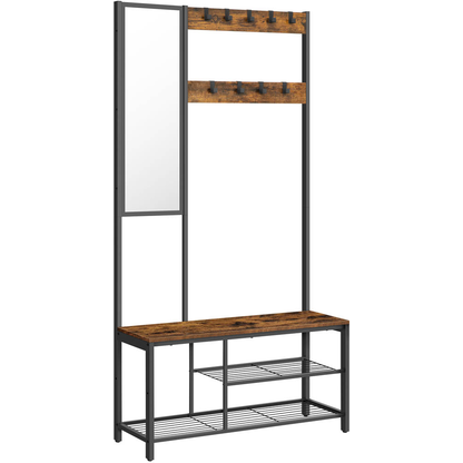 Artikelbild für VASAGLE Garderobenbank mit Haken und Schuhrost HSR050B01V1 braun, schwarz Metall 98,0 cm, Artikelnummer 438293