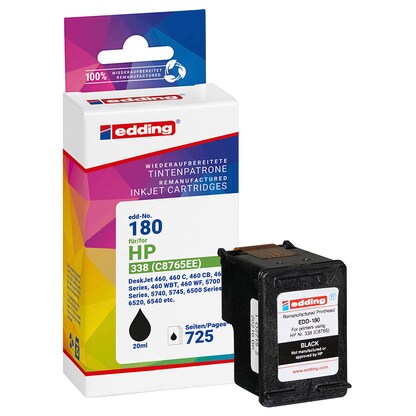 Artikelbild für edding EDD-180 schwarz Druckerpatrone kompatibel zu HP 338 (C8765E), Artikelnummer 108241