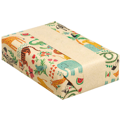 Artikelbild für JUNG SCHÖNER VERPACKEN Geschenkpapier Oase Dschungeltiere mehrfarbig beidseitig bedruckt, 20,0 m, Artikelnummer 715689
