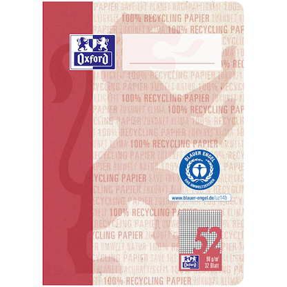 Artikelbild 3 für OXFORD Schulhefte Recycling Lineatur 52 kariert DIN A6 ohne Rand, 32 Blatt, 1 St., Artikelnummer 704233