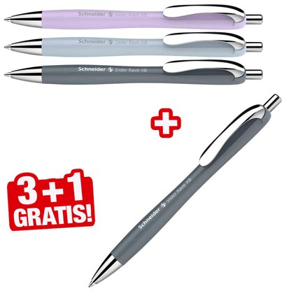 Artikelbild für 3 + 1 GRATIS: Schneider Kugelschreiber Slider Rave XB farbsortiert, Schreibfarbe: blau, 3 St. + GRATIS 1 St., Artikelnummer 787067