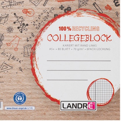 Artikelbild 2 für LANDRÉ® Collegeblock Recycling Kleinformat kariert DIN A5 Innenrand, 1 St., Artikelnummer 703452