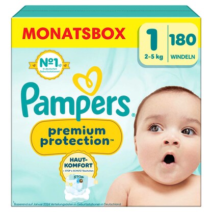 Artikelbild für Pampers® Windeln Monatsbox premium protection™ Gr. 1 (2-5 kg) für Neugeborene, 180 St., Artikelnummer 179238