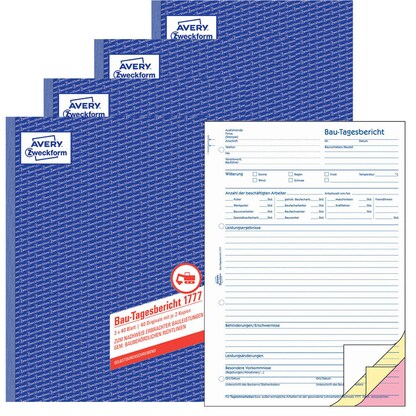 Artikelbild für 4 + 1 GRATIS: AVERY Zweckform Bautagebuch Formularbücher 1777, 4 St. + GRATIS 1 St., Artikelnummer 433413