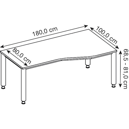 Artikelbild 3 für HAMMERBACHER Orbis höhenverstellbarer Schreibtisch ahorn Trapezform, 4-Fuß-Gestell silber 180,0 x 80,0/100,0 cm, Artikelnummer 497826