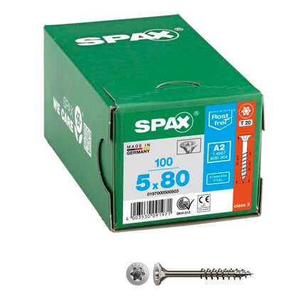 Artikelbild für SPAX® Universalschrauben T20 Senkkopf Edelstahl A2 0197000500803 5 mm x 80 mm, 100 St., Artikelnummer 395059