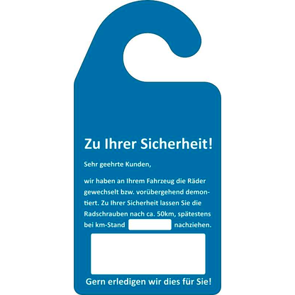 Artikelbild 2 für EICHNER Hängeetiketten KFZ Spiegel blau 9,0 x 18,0 cm Räder nachziehen, 200 St., Artikelnummer 703726