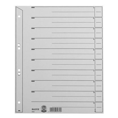 Artikelbild für LEITZ Trennblätter 1654 DIN A4 1-0 grau, 200 g/qm, 100 St., Artikelnummer 781021