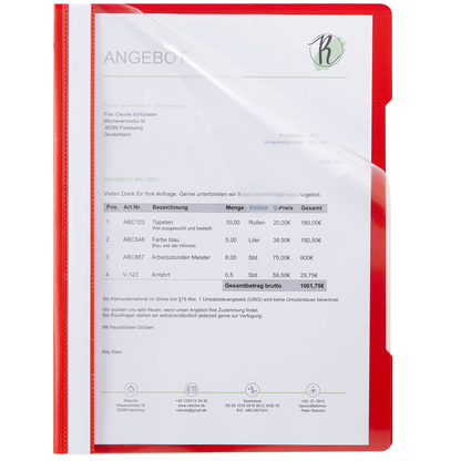 Artikelbild für Schnellhefter Quality Kunststoff rot DIN A4, 1 St., Artikelnummer 253136