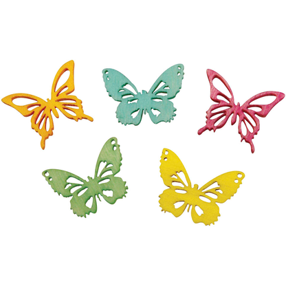 Artikelbild für Rayher Holz-Streudeko gelb/pink/grün Schmetterlinge, 25 St., Artikelnummer 925024