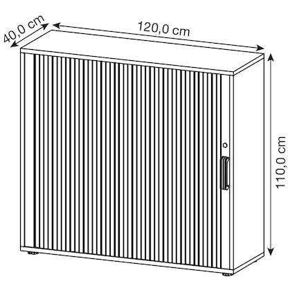 Artikelbild 2 für HAMMERBACHER Haziender Rollladenschrank weiß, silber 2 Fachböden 120,0 x 40,0 x 110,0 cm, Artikelnummer 215172