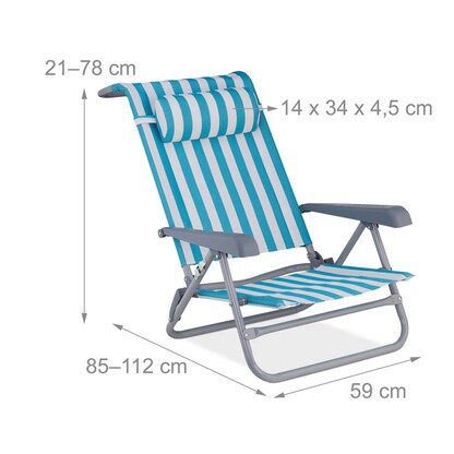 Artikelbild 3 für relaxdays Liegestuhl mit Armlehnen blau, 1 St., Artikelnummer 768303