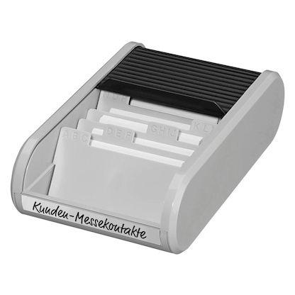 Artikelbild 3 für helit Visitenkartenbox lichtgrau/schwarz, für bis zu 300 Visitenkarten, Artikelnummer 138248