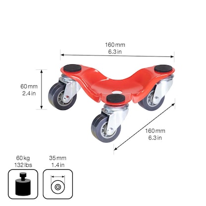 Artikelbild 4 für WAGNER® design yourself Transportroller MM 1193 rot 16,0 x 16,0 x 6,0 cm bis 60,0 kg, Artikelnummer 418618