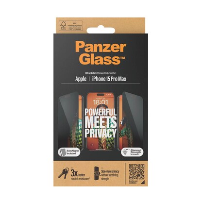 Artikelbild 4 für PanzerGlass™ Privacy UWF mit Applikator Display-Blickschutzglas für Apple iPhone 15 Pro Max, Artikelnummer 169929