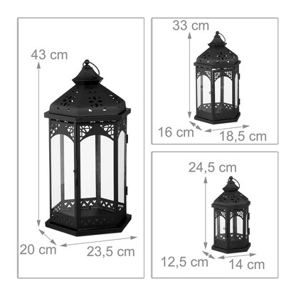 Artikelbild 10 für relaxdays ohne Leuchtmittel Laternen-Set schwarz 12,5/16,0/20,0 cm, 3 St., Artikelnummer 643967