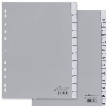 Artikelbild für DURABLE Ordnerregister DIN A4 Vollformat Jan.-Dez. grau 12-teilig mit Wechseltaben, 1 Satz, Artikelnummer 147249