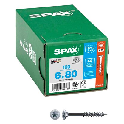 Artikelbild für SPAX® Universalschrauben T30 Senkkopf Edelstahl A2 0197000600803 6 mm x 80 mm, 100 St., Artikelnummer 394829