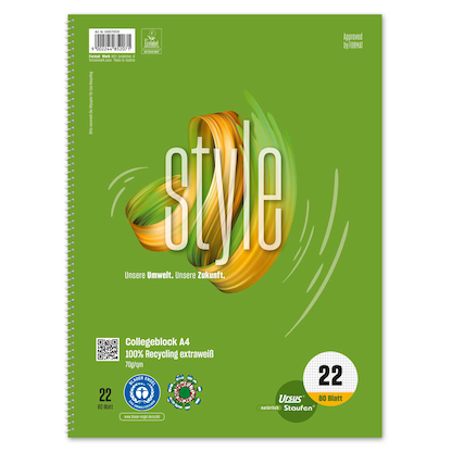 Artikelbild 2 für Ursus Collegeblöcke green Lineatur 22 kariert DIN A4 Innenrand, 10 Blöcke, Artikelnummer 516310