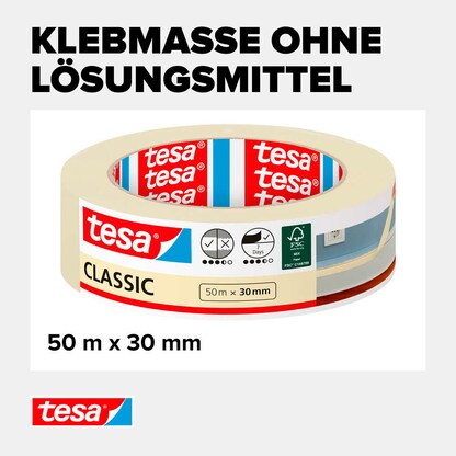 Artikelbild 5 für tesa CLASSIC Kreppband beige 30,0 mm x 50,0 m 1 Rolle, Artikelnummer 724108