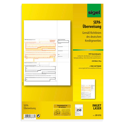 Artikelbild 3 für SIGEL SEPA-Überweisungsschein/-Zahlschein Bankformulare ZV572, 250 Blatt, Artikelnummer 473645