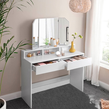 Artikelbild 6 für VASAGLE Schminktisch rechteckig Melamin, Spanplatte weiß 100,0 x 40,0 x 142,0 cm, 1 St., Artikelnummer 438347