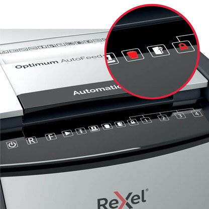 Artikelbild 7 für Rexel Optimum AutoFeed+ 225M Aktenvernichter mit Partikelschnitt P-5, 2 x 15 mm, bis 225 Blatt, schwarz, Artikelnummer 267532