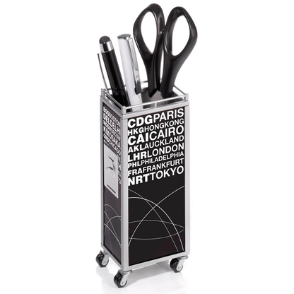 Artikelbild für TROIKA® Stiftehalter MINI TROLLEY schwarz/weiß Metall 5,1 x 3,7 x 12,5 cm, Artikelnummer 666208