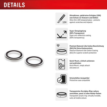 Artikelbild 4 für DISPLEX® Camera Lens Glass Kamera-Schutzglas für Apple iPhone 16, iPhone 16 Plus, Artikelnummer 700546
