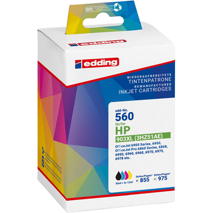 Artikelbild 2 für edding EDD-560 schwarz, cyan, magenta, gelb Druckerpatronen kompatibel zu HP 903XL (3HZ51AE), 4er-Set, Artikelnummer 110831
