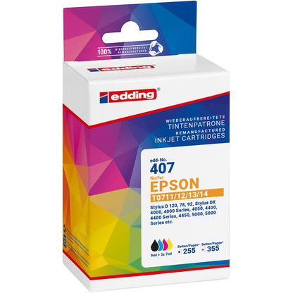 Artikelbild 2 für edding EDD-407 schwarz, cyan, magenta, gelb Druckerpatronen kompatibel zu EPSON T0715, 4er-Set, Artikelnummer 128231