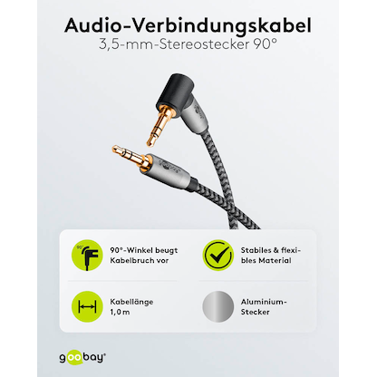 Artikelbild 8 für goobay 3,5 mm Klinke Klinkenkabel 1,0 m silber, schwarz, 1 St., Artikelnummer 655948