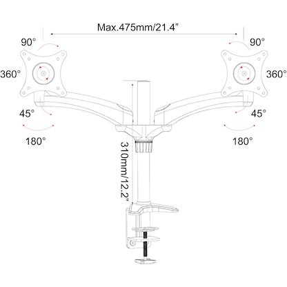 Artikelbild 2 für JENIMAGE Monitor-Halterung JI-ME220TK JI-ME220TK schwarz, weiß für 2 Monitore, Tischklemme, Artikelnummer 233371