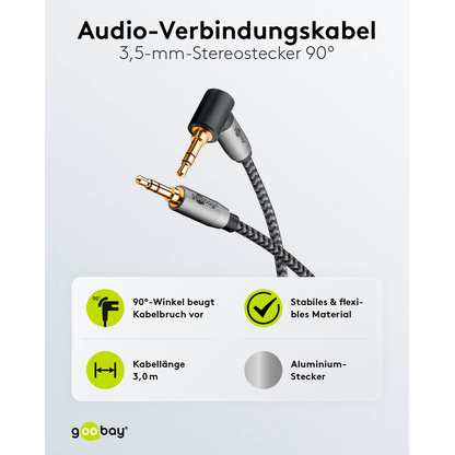 Artikelbild 8 für goobay 3,5 mm Klinke Klinkenkabel 3,0 m silber, schwarz, 1 St., Artikelnummer 655967