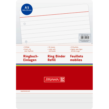 Artikelbild für BRUNNEN Ringbucheinlagen A5 liniert, 50 Blätter, Artikelnummer 775587