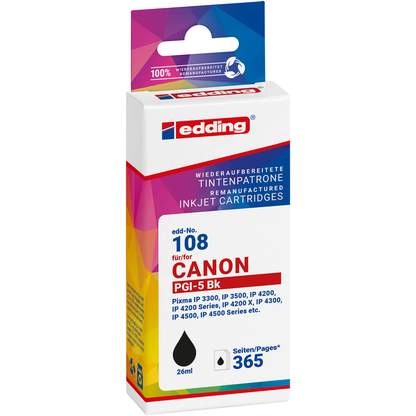 Artikelbild für edding EDD-108 schwarz Druckerpatrone kompatibel zu Canon PGI-5 BK, Artikelnummer 128330