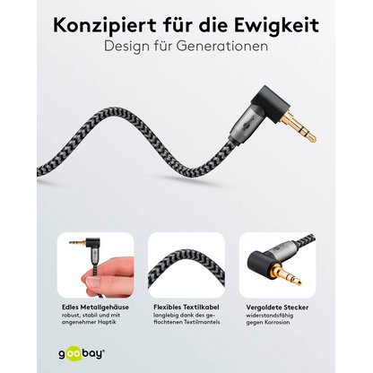 Artikelbild 10 für goobay 3,5 mm Klinke Klinkenkabel 5,0 m silber, schwarz, 1 St., Artikelnummer 655867